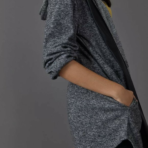 Anthropologie Dolan Gray Hooded Zip Up Leather Trim Tunic Sweater - Picture 3 of 12